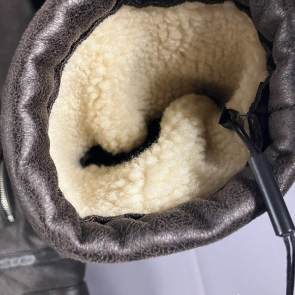 Calvin Klein Men's Extra Large Faux Leather Sherpa Collar Moto Jacket Brown - Picture 7 of 16